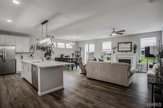 191 Noahs Mill Dr, Lake St Louis, MO 63367 - kitchen with appliances with stainless steel finishes, light countertops, ceiling fan, plenty of natural light, and recessed lighting