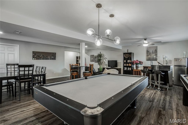 191 Noahs Mill Dr, Lake St Louis, MO 63367 - playroom featuring dark wood finished floors, a ceiling fan, and pool table