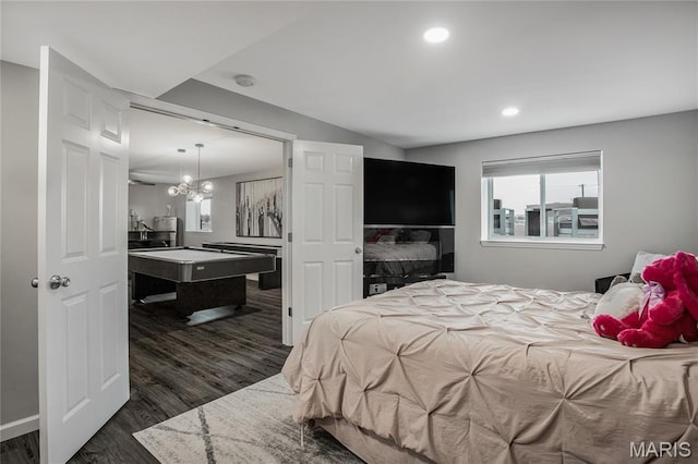 191 Noahs Mill Dr, Lake St Louis, MO 63367 - bedroom featuring billiards, dark wood finished floors, multiple windows, and recessed lighting