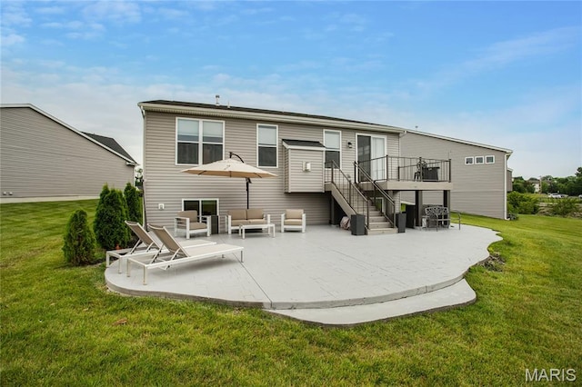 191 Noahs Mill Dr, Lake St Louis, MO 63367 - back of house with a patio area, a deck, a lawn, and stairs