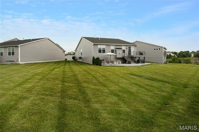 191 Noahs Mill Dr, Lake St Louis, MO 63367 - rear view of property with a deck, stairs, a lawn, and a patio