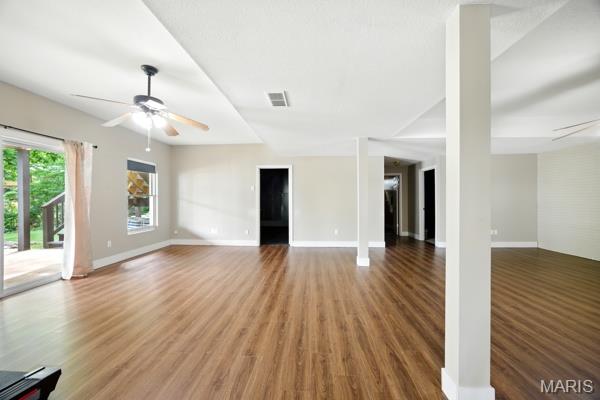 5 Sherman Ct, Hillsboro, MO 63050 - unfurnished living room featuring a ceiling fan and wood finished floors