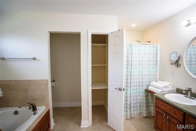 1106 Tulip Trce, Sikeston, MO 63801 - bathroom featuring vanity, a bath, tile patterned floors, and curtained shower