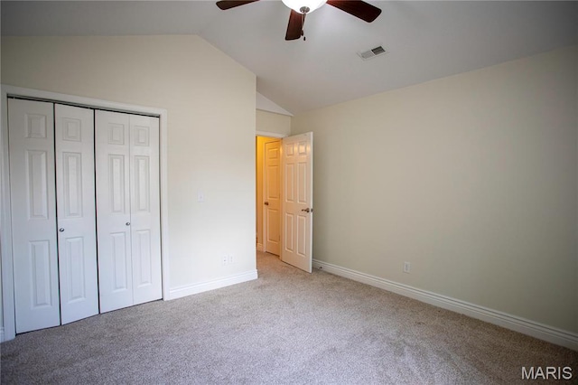 1106 Tulip Trce, Sikeston, MO 63801 - unfurnished bedroom with carpet flooring, lofted ceiling, a closet, and ceiling fan