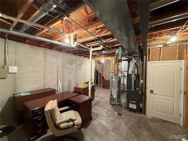 17 Battersea Ct Unit 6B, Ofallon, MO 63366 - unfinished below grade area featuring water heater, heating unit, and stairway