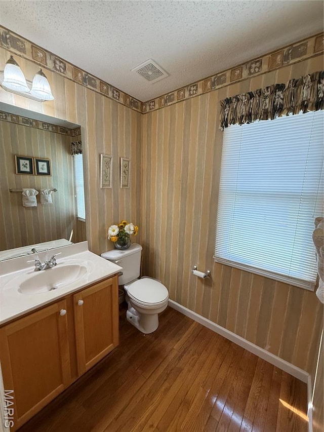 17 Battersea Ct Unit 6B, Ofallon, MO 63366 - bathroom featuring hardwood / wood-style floors, vanity, a textured ceiling, and plenty of natural light