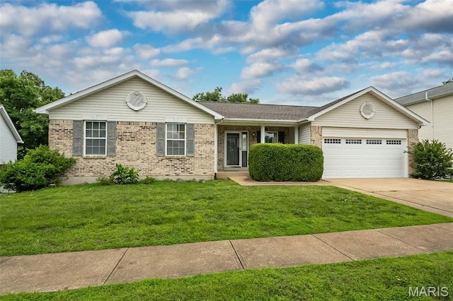 425 Bluffview Hts, Arnold, MO 63010 - ranch-style house featuring brick siding, an attached garage, driveway, and a front lawn