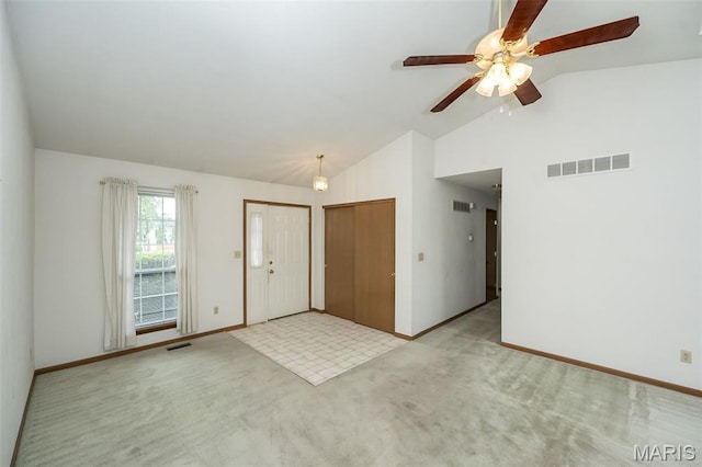 425 Bluffview Hts, Arnold, MO 63010 - carpeted empty room with a ceiling fan and high vaulted ceiling