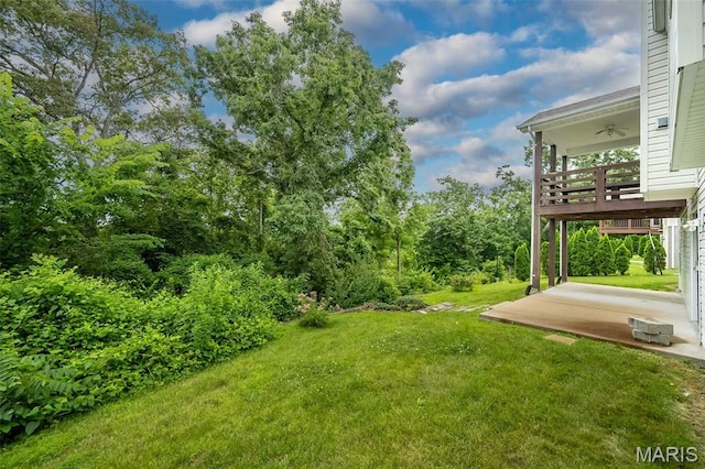 425 Bluffview Hts, Arnold, MO 63010 - view of green lawn featuring a ceiling fan and a patio area