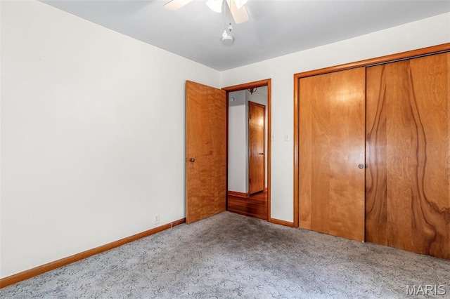 715 S A St, Farmington, MO 63640 - unfurnished bedroom featuring carpet flooring, a closet, and a ceiling fan