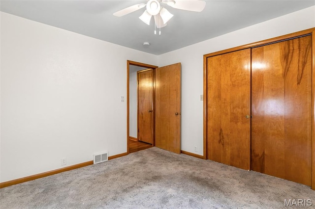 715 S A St, Farmington, MO 63640 - unfurnished bedroom featuring carpet floors, a closet, and ceiling fan