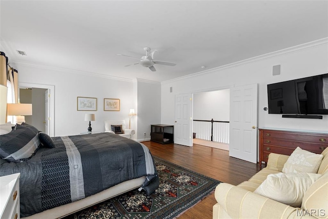 248 Gay Ave, Clayton, MO 63105 - bedroom featuring crown molding, dark wood-type flooring, and ceiling fan