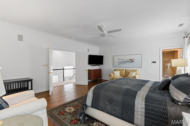 248 Gay Ave, Clayton, MO 63105 - bedroom featuring wood finished floors, ornamental molding, and ceiling fan