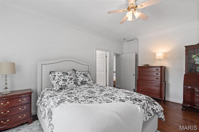 248 Gay Ave, Clayton, MO 63105 - bedroom with wood finished floors, crown molding, and ceiling fan