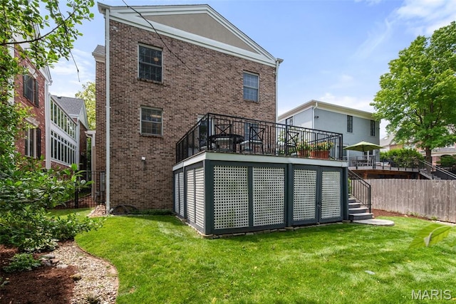 248 Gay Ave, Clayton, MO 63105 - back of house featuring brick siding, a wooden deck, and stairway