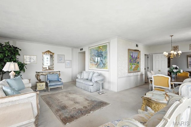4501 Lindell Blvd Unit 9A, Saint Louis, MO 63108 - carpeted living area featuring a chandelier and ornamental molding