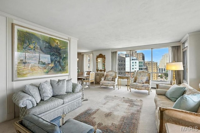 4501 Lindell Blvd Unit 9A, Saint Louis, MO 63108 - carpeted living room featuring a city view and ornamental molding