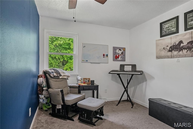 1939 Grandview Dr, Cape Girardeau, MO 63701 - living area featuring carpet flooring, a textured ceiling, and ceiling fan