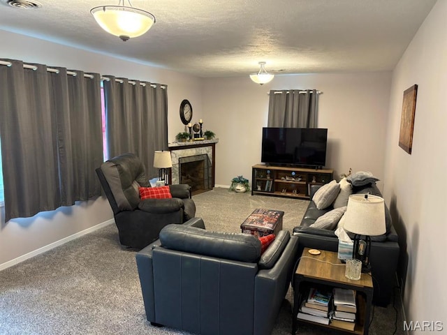 422 W Dover St, Monroe City, MO 63456 - living room featuring carpet flooring and a fireplace