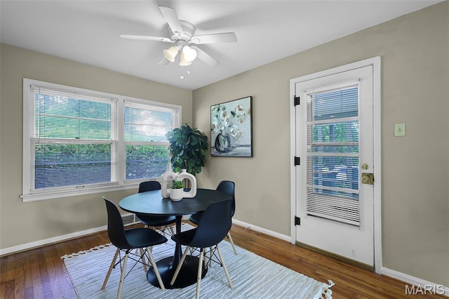 450 Forest Green Dr, Webster Groves, MO 63119 - dining room featuring wood finished floors and a ceiling fan