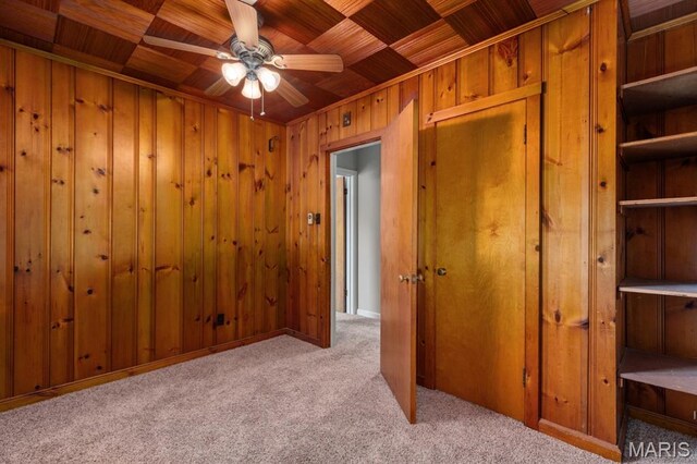 201 E Old Route 66, Mount Olive, IL 62069 - unfurnished bedroom with wooden ceiling, carpet flooring, and wooden walls