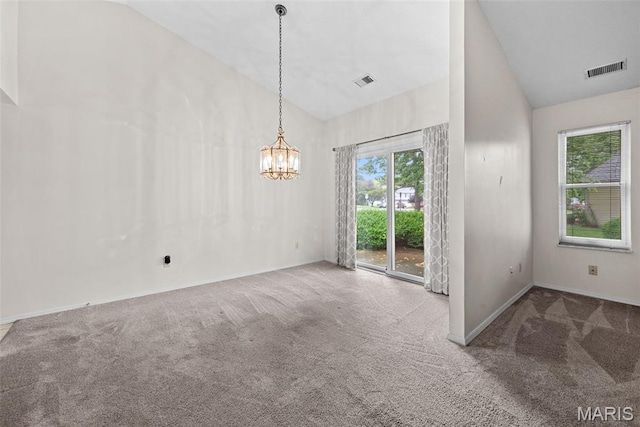 334 Devonshire Ct Unit A, Saint Peters, MO 63376 - unfurnished room with carpet floors, high vaulted ceiling, and a chandelier