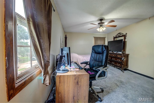 6048 La Chateau Ct, Saint Louis, MO 63129 - office featuring carpet flooring, a ceiling fan, and a textured ceiling