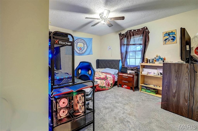 6048 La Chateau Ct, Saint Louis, MO 63129 - carpeted bedroom with a textured ceiling and ceiling fan