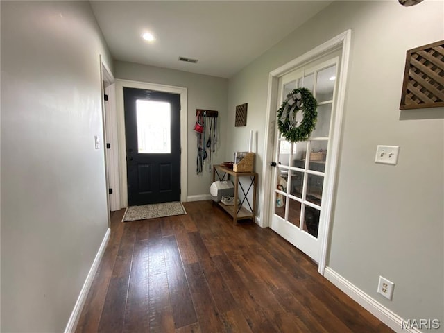 218 W 6th St, Hermann, MO 65041 - entrance foyer with dark wood-style floors and recessed lighting