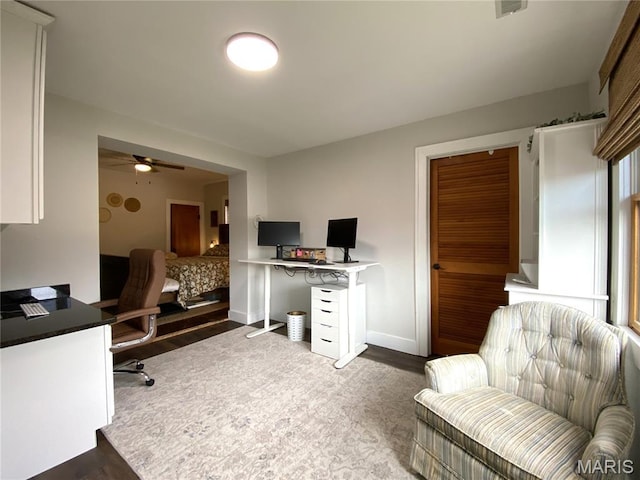 218 W 6th St, Hermann, MO 65041 - home office featuring wood finished floors and ceiling fan