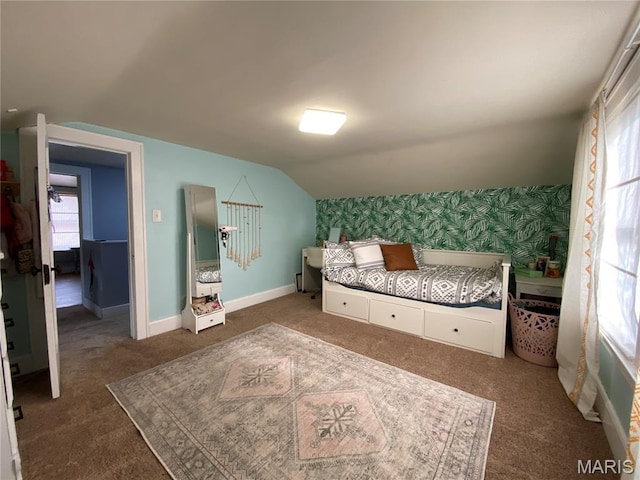 218 W 6th St, Hermann, MO 65041 - carpeted bedroom featuring vaulted ceiling and baseboards