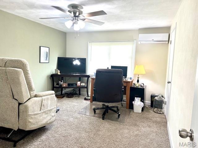 256 Black Oak Trl, Jackson, MO 63755 - office area featuring a wall mounted AC, carpet, and a ceiling fan