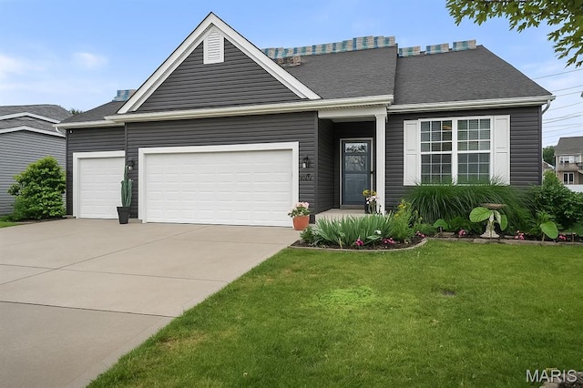 2107 Henley Woods Dr, Arnold, MO 63010 - view of front facade with an attached garage, a front lawn, driveway, and a shingled roof