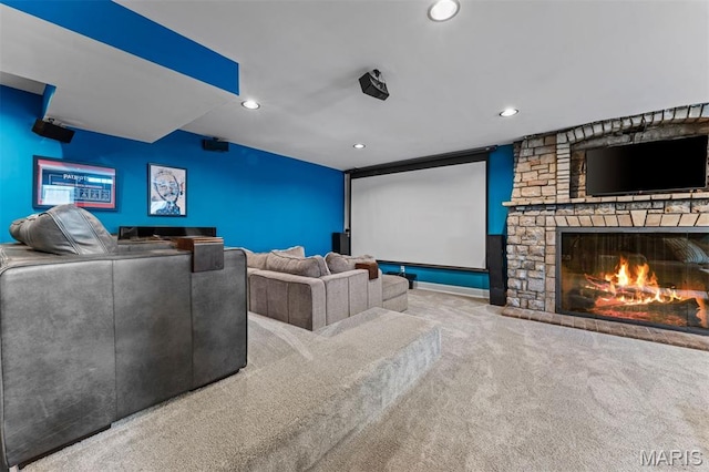 1259 Hampton Park Dr, Richmond Heights, MO 63117 - carpeted cinema featuring recessed lighting and a fireplace