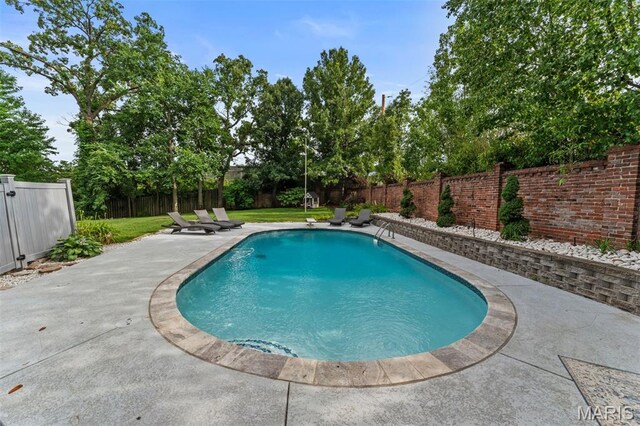 1259 Hampton Park Dr, Richmond Heights, MO 63117 - view of swimming pool with a fenced backyard, a patio area, and view of scattered trees