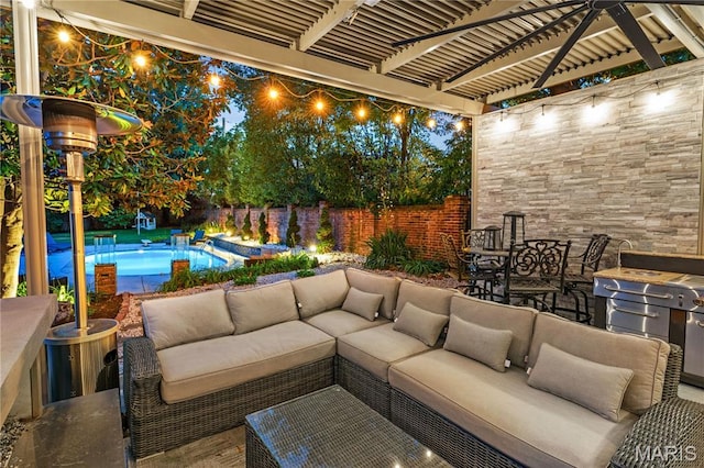 1259 Hampton Park Dr, Richmond Heights, MO 63117 - fenced backyard featuring an outdoor living space, outdoor dining space, and a pergola