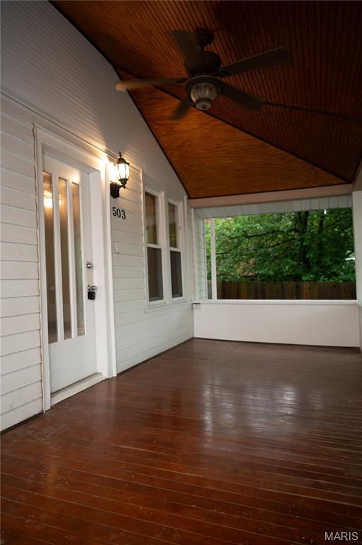 503 N Meramec St, St James, MO 65559 - wooden deck featuring ceiling fan