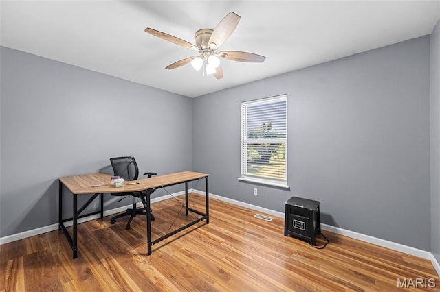 11264 Village Dr, Foristell, MO 63348 - office area with ceiling fan and light wood-type flooring