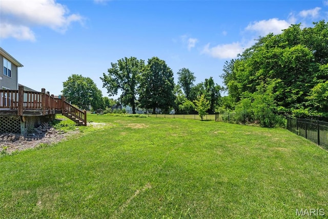 11264 Village Dr, Foristell, MO 63348 - view of yard with a wooden deck and stairway
