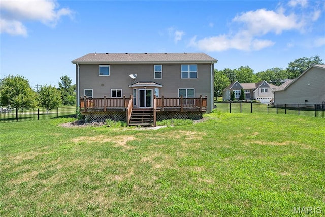 11264 Village Dr, Foristell, MO 63348 - rear view of property with a wooden deck and a fenced backyard