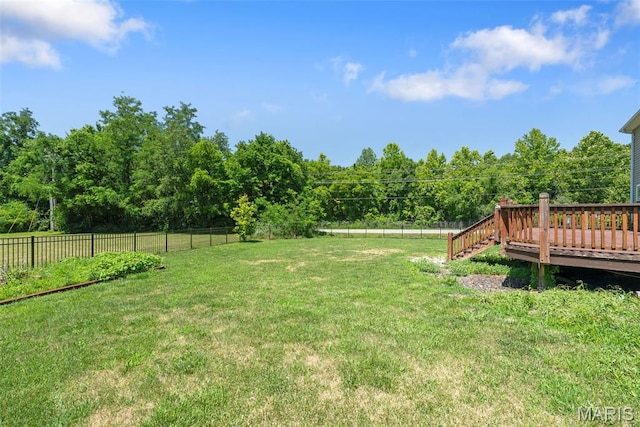 11264 Village Dr, Foristell, MO 63348 - fenced backyard featuring a wooden deck