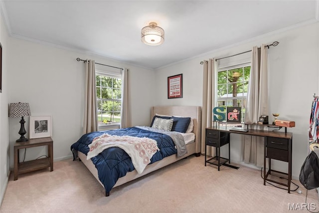1715 Pine Hill Dr, Des Peres, MO 63131 - bedroom featuring light carpet and crown molding