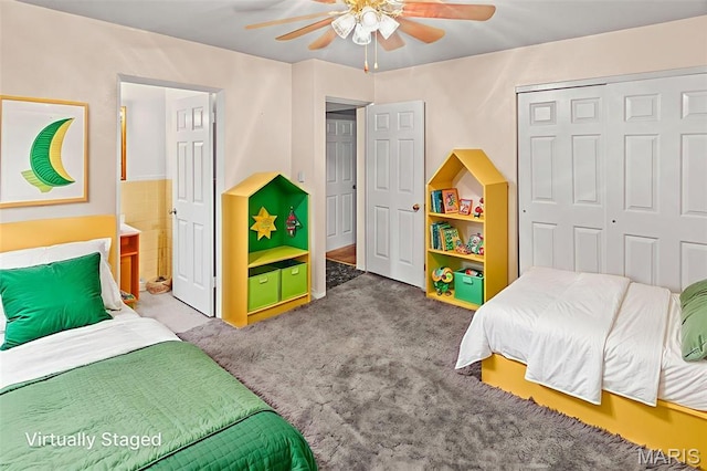 3120 Hawthorne Blvd, Alton, IL 62002 - carpeted bedroom with a closet and ceiling fan