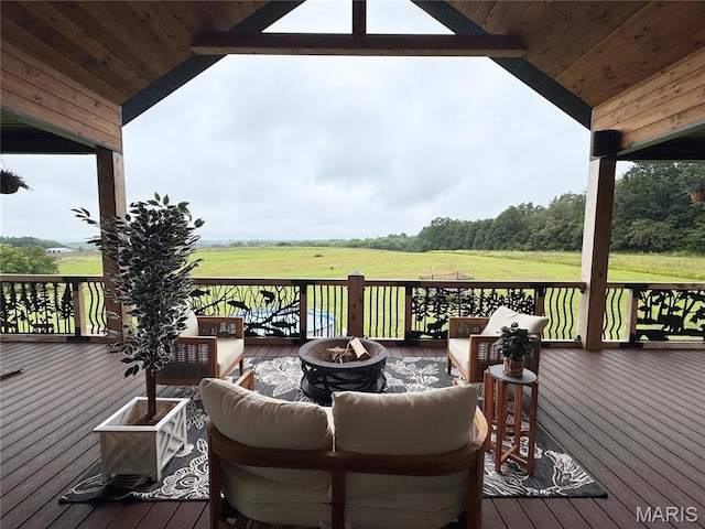 14005 Osage Dr, New London, MO 63459 - wooden terrace with an outdoor living space with a fire pit