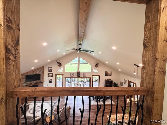 14005 Osage Dr, New London, MO 63459 - detailed view of recessed lighting, a fireplace, and a ceiling fan