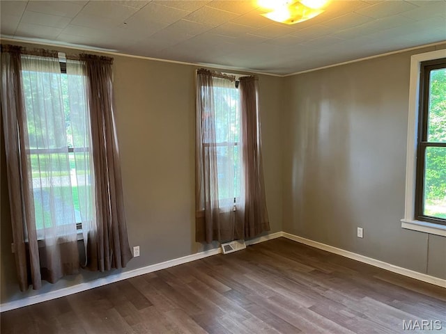 1032 W Pearl St, Staunton, IL 62088 - empty room with ornamental molding and dark wood-style flooring