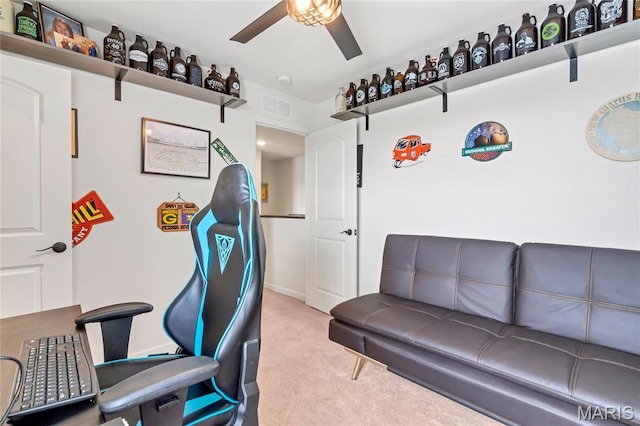 130 Baycrest Ct, Saint Charles, MO 63301 - home office featuring a ceiling fan and carpet floors