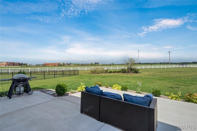130 Baycrest Ct, Saint Charles, MO 63301 - fenced backyard with a view of rural / pastoral area, a patio, outdoor lounge area, and grilling area