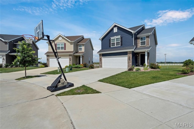 130 Baycrest Ct, Saint Charles, MO 63301 - view of front of property with a garage, concrete driveway, a front yard, and brick siding