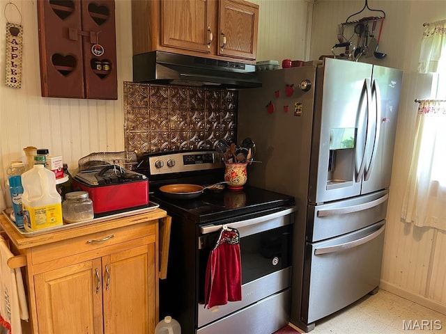 13688 State Highway U, Mineral Point, MO 63660 - kitchen featuring stainless steel appliances, under cabinet range hood, light floors, and brown cabinets
